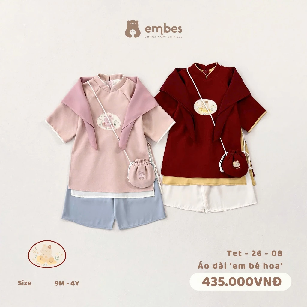 [BST TẾT 2026] Set Khăn Quàng Cổ & Túi Lì Xì Thêu Hình Phối Cùng Áo Dài Cho Bé Gái Diện Lễ Tết - 5