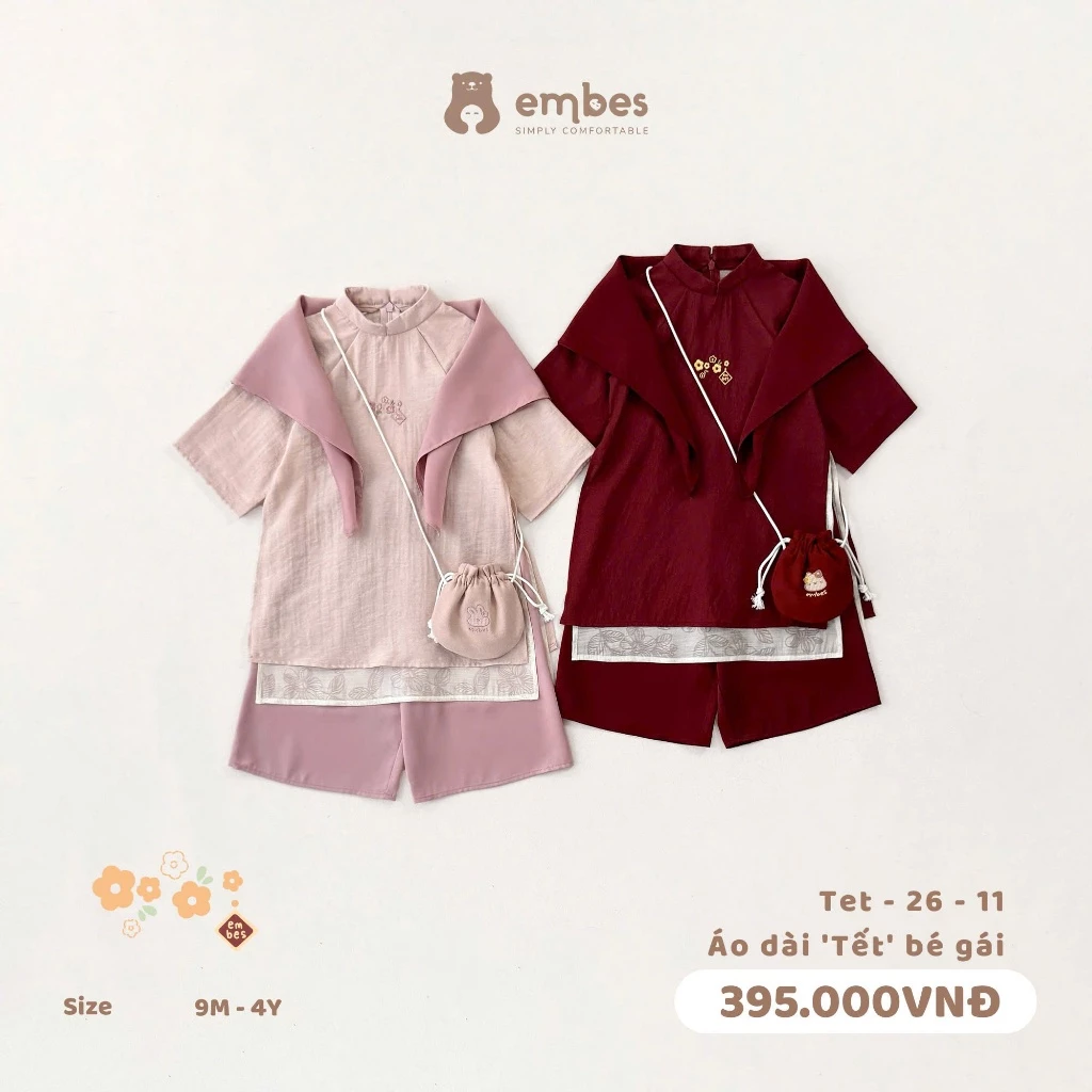 [BST TẾT 2026] Set Khăn Quàng Cổ & Túi Lì Xì Thêu Hình Phối Cùng Áo Dài Cho Bé Gái Diện Lễ Tết - 6