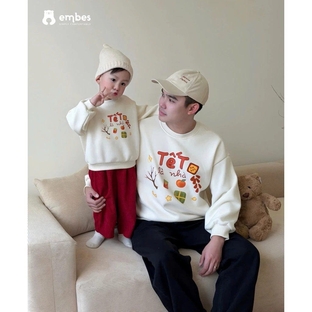 [BST TẾT 2026] Áo Nỉ Tết Gia Đình Embes - Áo Nỉ Cho Bé In Hình Họa Tiết "Tết Là Nhà" Size Từ 8-18Kg - 5