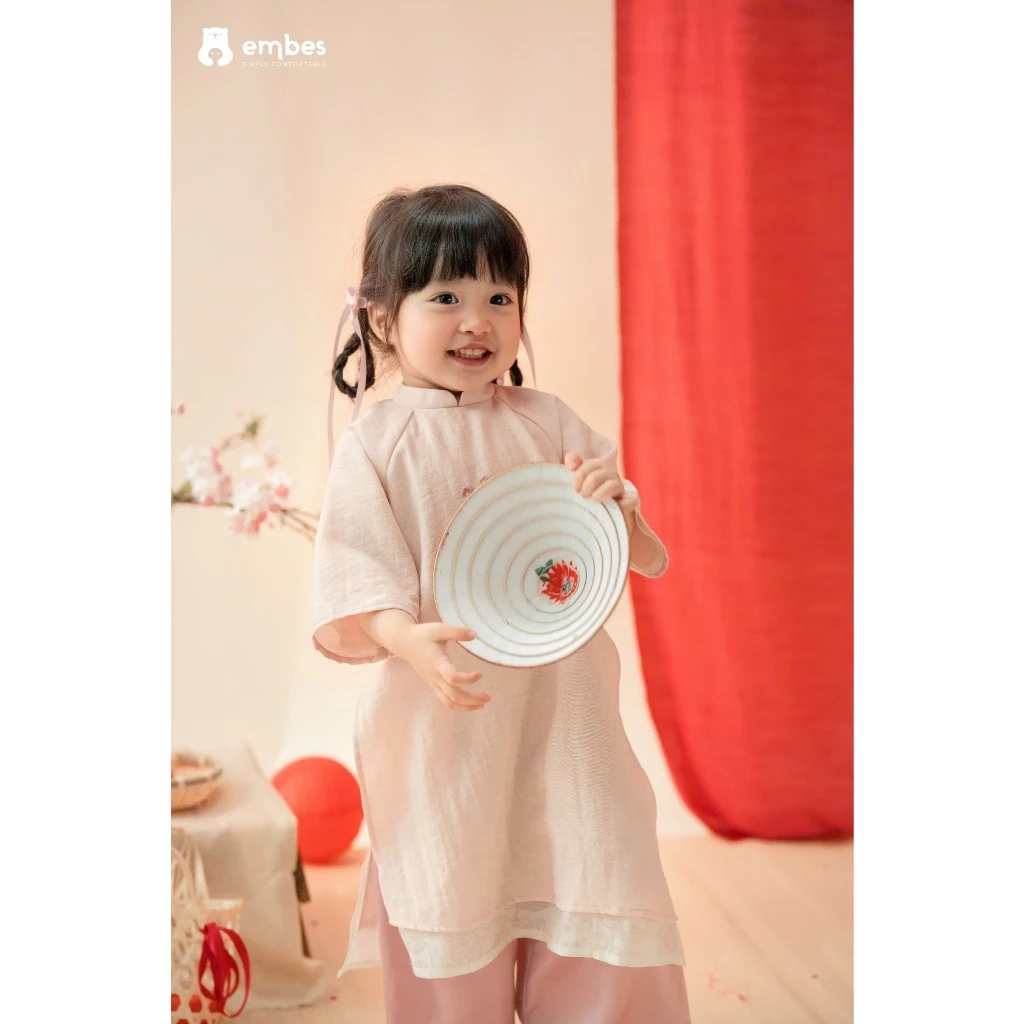 [BST TẾT 2026] Áo Dài Cho Bé Gái, Áo Dài Tết Bé Gái NgựcThêu Hoa Chất Linen Cho Bé Size Từ 8-18Kg - 3