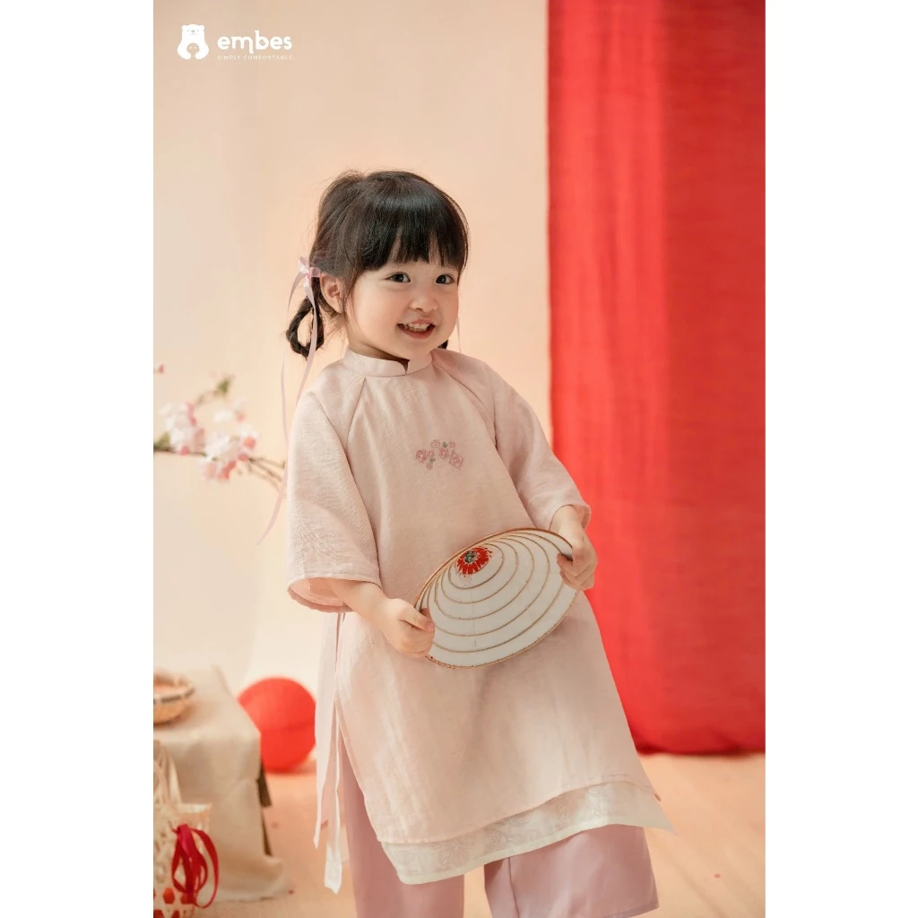 [BST TẾT 2026] Áo Dài Cho Bé Gái, Áo Dài Tết Bé Gái NgựcThêu Hoa Chất Linen Cho Bé Size Từ 8-18Kg - 4
