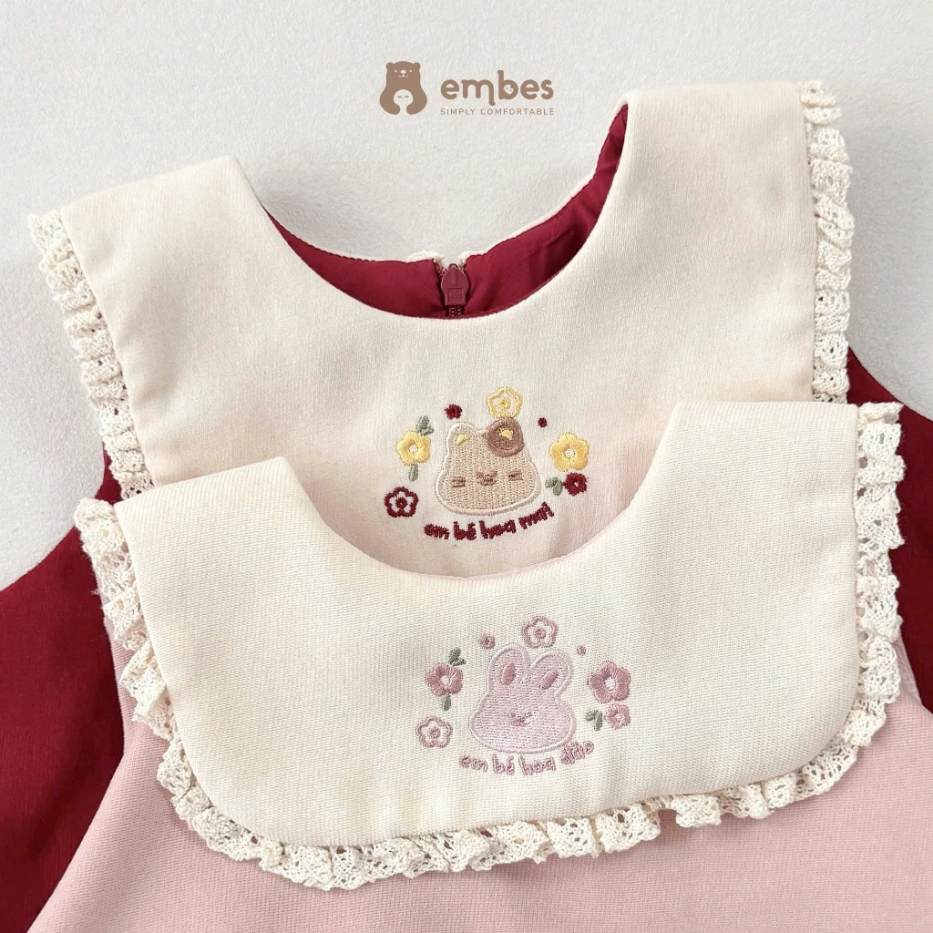 [BST TẾT 2026] Set Váy Bí Kèm Băng Đô Thêu Hoa Đào Hoa Mai Cho Bé Gái Diện Lễ, Tết Size Từ 8-18Kg