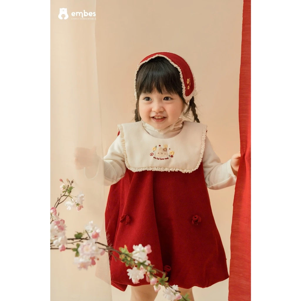 [BST TẾT 2026] Set Váy Bí Kèm Băng Đô Thêu Hoa Đào Hoa Mai Cho Bé Gái Diện Lễ, Tết Size Từ 8-18Kg - 3