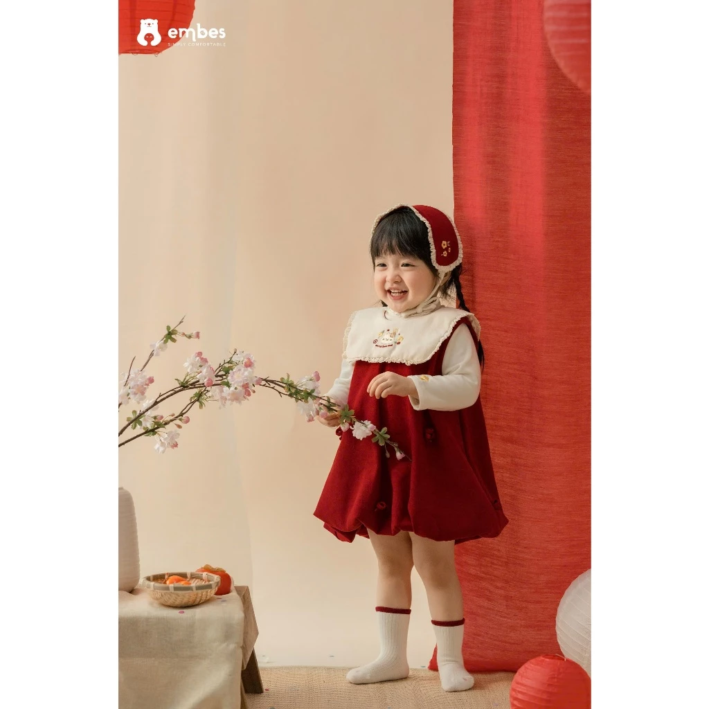 [BST TẾT 2026] Set Váy Bí Kèm Băng Đô Thêu Hoa Đào Hoa Mai Cho Bé Gái Diện Lễ, Tết Size Từ 8-18Kg - 5