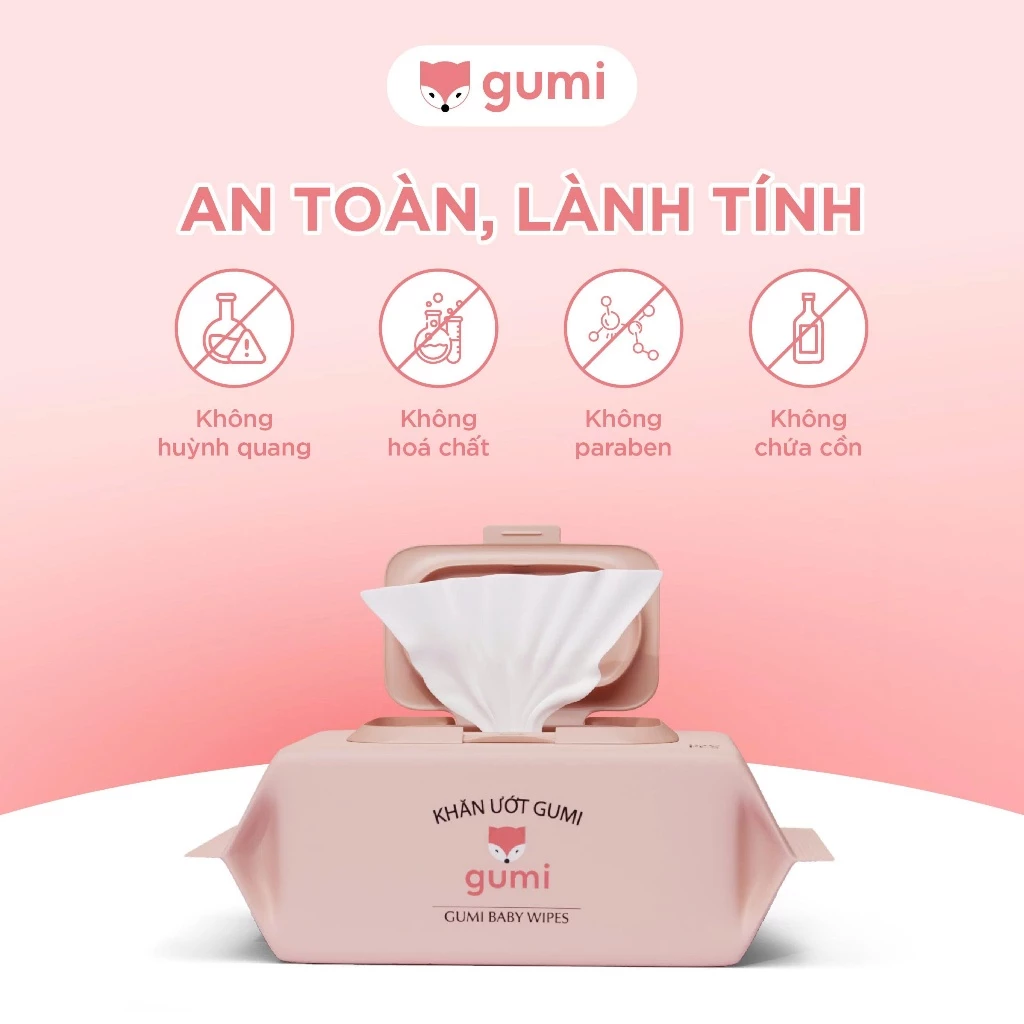 Thùng 10 gói khăn ướt Gumi không cồn không parabens cao cấp dành cho em bé - 3