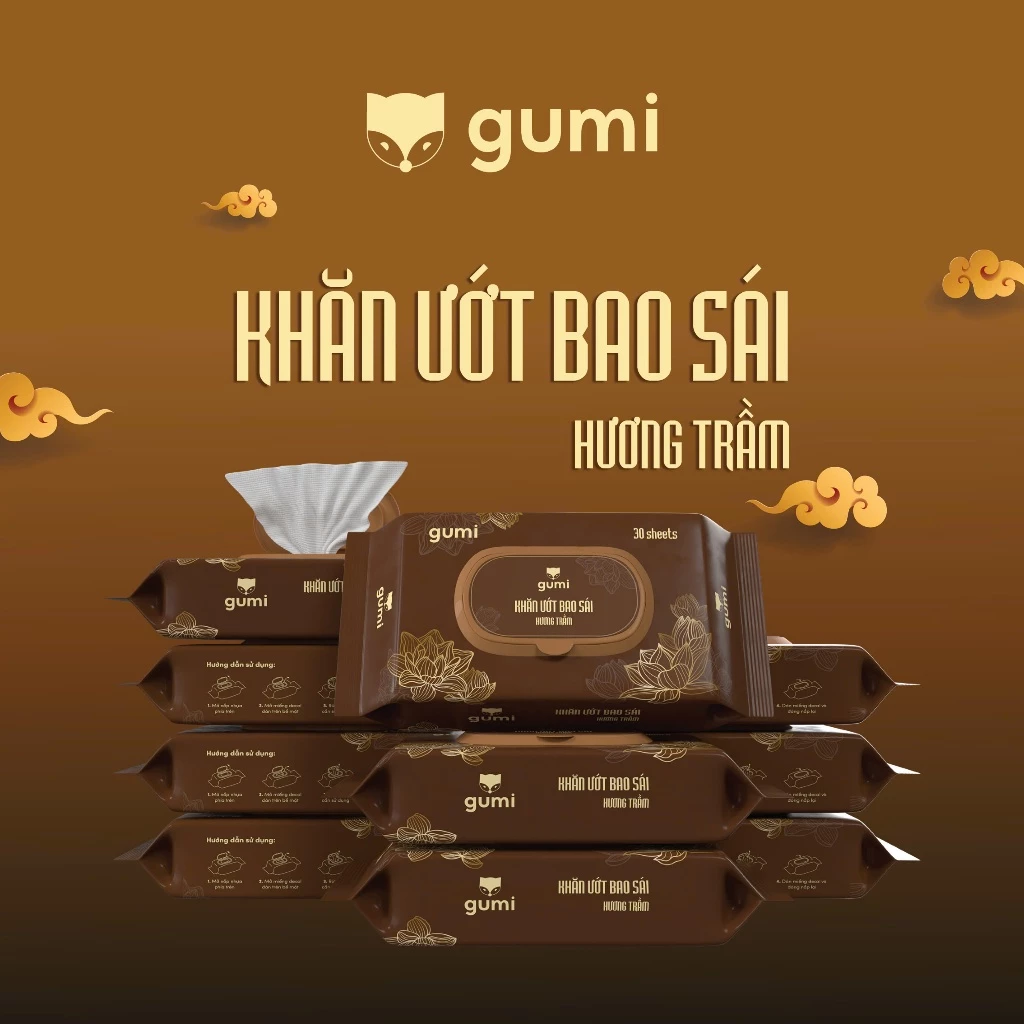 Hộp 20 gói khăn ướt bao sái hương trầm Gumi mềm nhẹ nhàng làm sạch các vật phẩm thờ cúng - 2