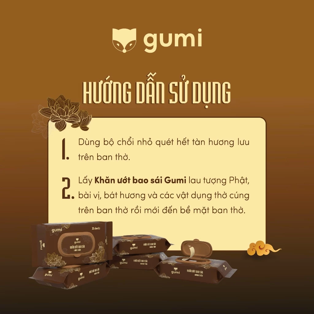 Hộp 20 gói khăn ướt bao sái hương trầm Gumi mềm nhẹ nhàng làm sạch các vật phẩm thờ cúng - 5