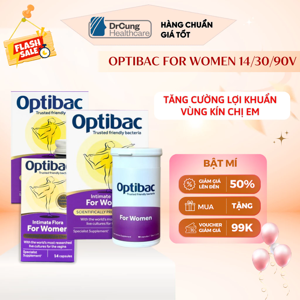 Optibac Tím - Men Vi Sinh Bổ Sung Lợi Khuẩn, Chăm Sóc Vùng Kín (Hộp 30 viên/90 viên)
