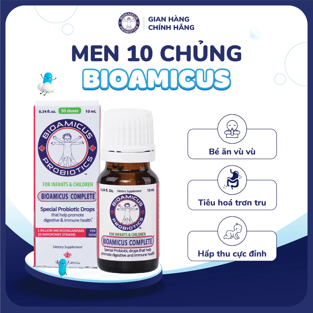 BioAmicus Complete 10 Chủng hỗ trợ cải thiện hệ vi sinh đường ruột - Men Vi Sinh Cho Bé