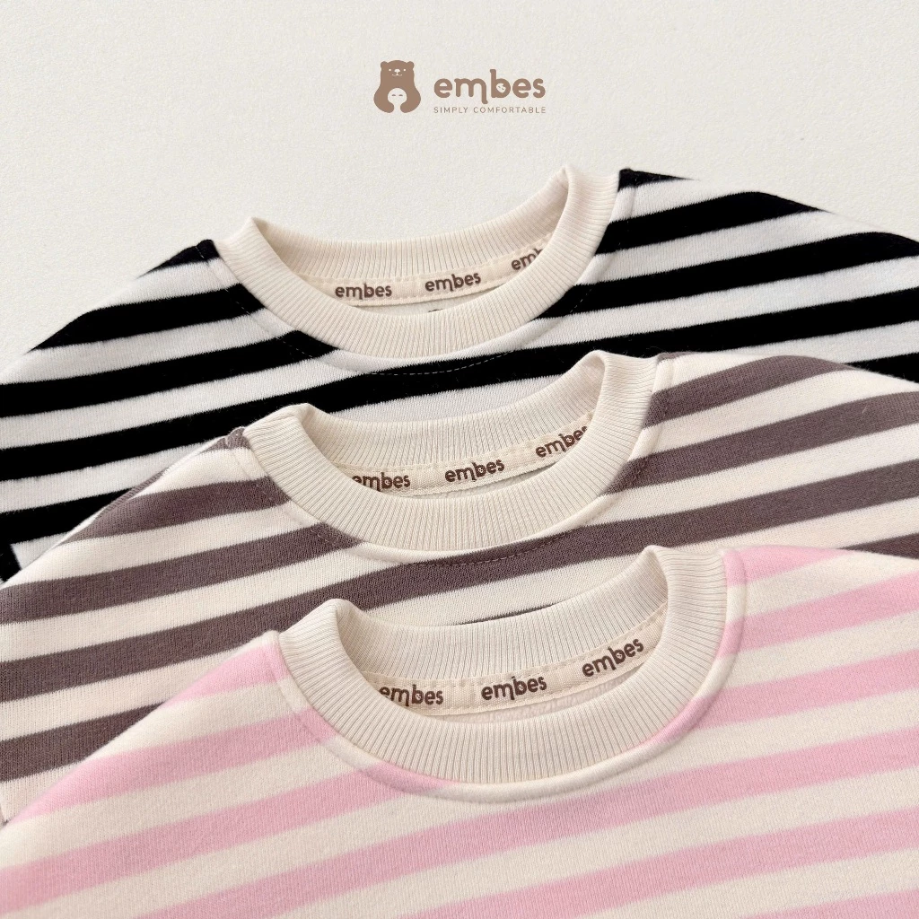 [New Collection] Đồ Bộ Nỉ Cho Bé Embes, Bộ Dài Tay Kẻ Ngang In Hình Chất Nỉ Dày Dặn Cho Bé Từ 8-18Kg - 4