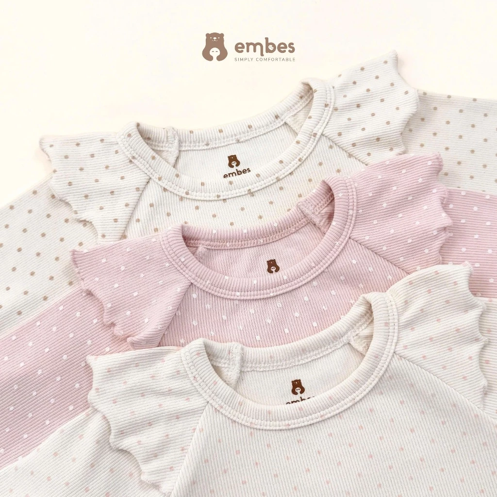 Đồ Bộ Bé Gái Embes, Bộ Dài Tay Thu Đông Chấm Bi Phối Cổ Bèo In Hình Chất Cotton Cho Bé Gái Từ 8-17kg - 2