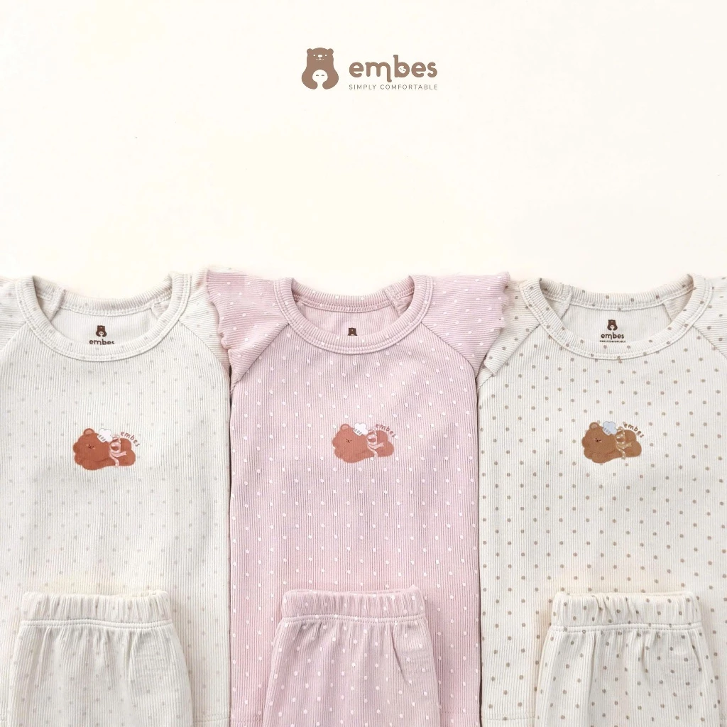 Đồ Bộ Bé Gái Embes, Bộ Dài Tay Thu Đông Chấm Bi Phối Cổ Bèo In Hình Chất Cotton Cho Bé Gái Từ 8-17kg - 5