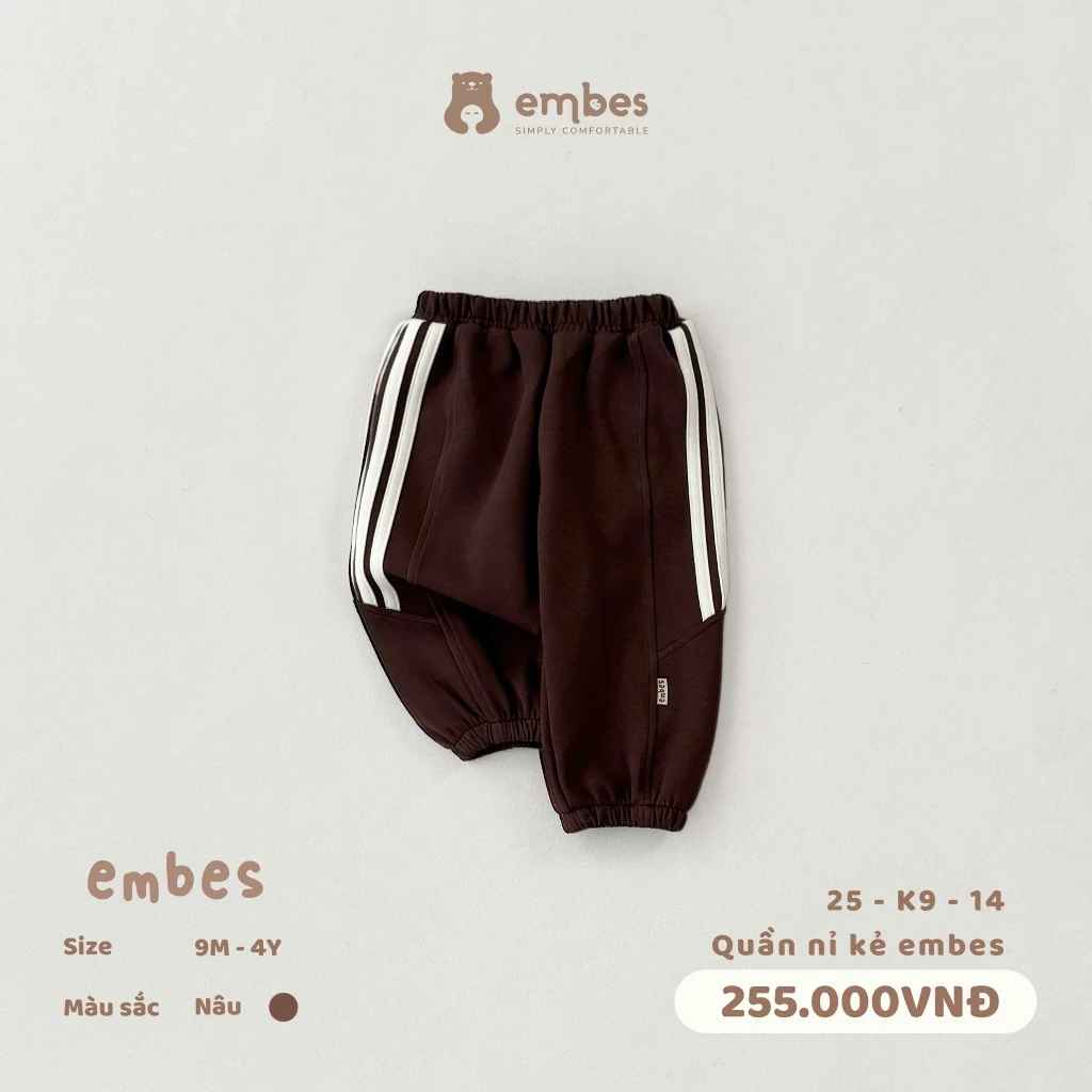 Quần Nỉ Cho Bé Embes, Quần Nỉ Bomber In Hình Phối Kẻ Chất Nỉ Dày Mặc Thu Đông Cho Bé Size Từ 8-18Kg - 4