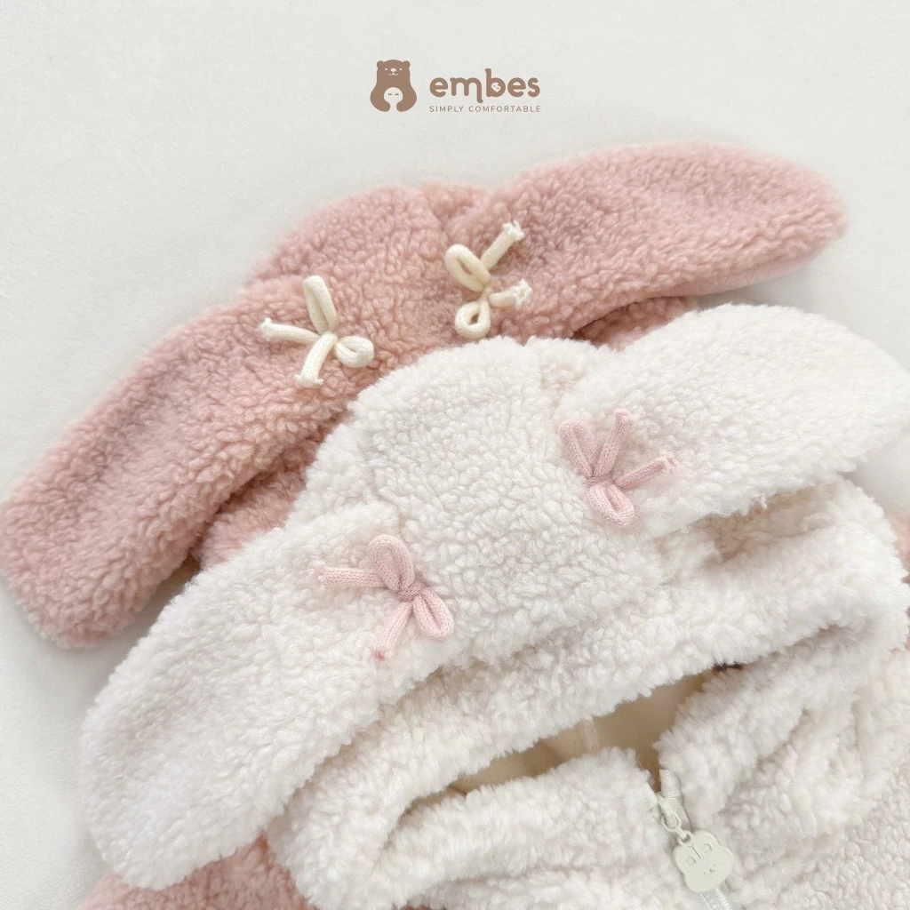 Áo Khoác Lông Bé Gái Embes, Áo Khoác Lông Mũ Tai Thỏ Chất Lông Dày Lót Nỉ Cho Bé Gái Size Từ 8-18Kg - 2