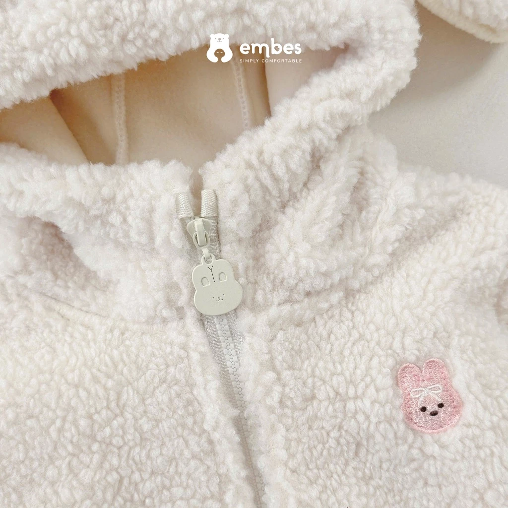 Áo Khoác Lông Bé Gái Embes, Áo Khoác Lông Mũ Tai Thỏ Chất Lông Dày Lót Nỉ Cho Bé Gái Size Từ 8-18Kg - 3