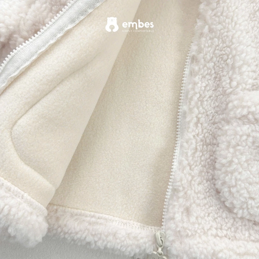 Áo Khoác Lông Bé Gái Embes, Áo Khoác Lông Mũ Tai Thỏ Chất Lông Dày Lót Nỉ Cho Bé Gái Size Từ 8-18Kg - 5