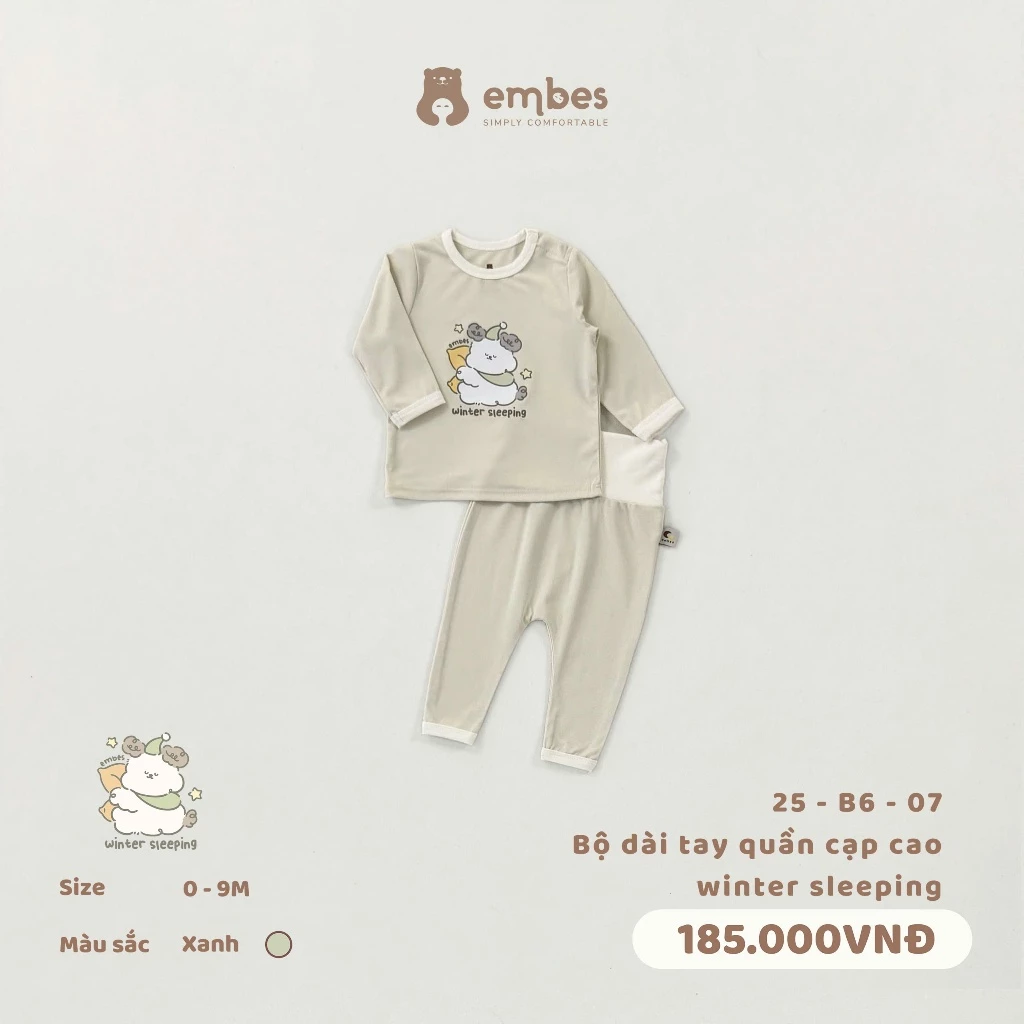 Bộ Sơ Sinh Dài Tay Embes, Bộ Dài Tay Hình In Ngực Cạp Cao Cài Cúc Cổ Chất Cotton Cho Bé Từ 0-9 Tháng - 5