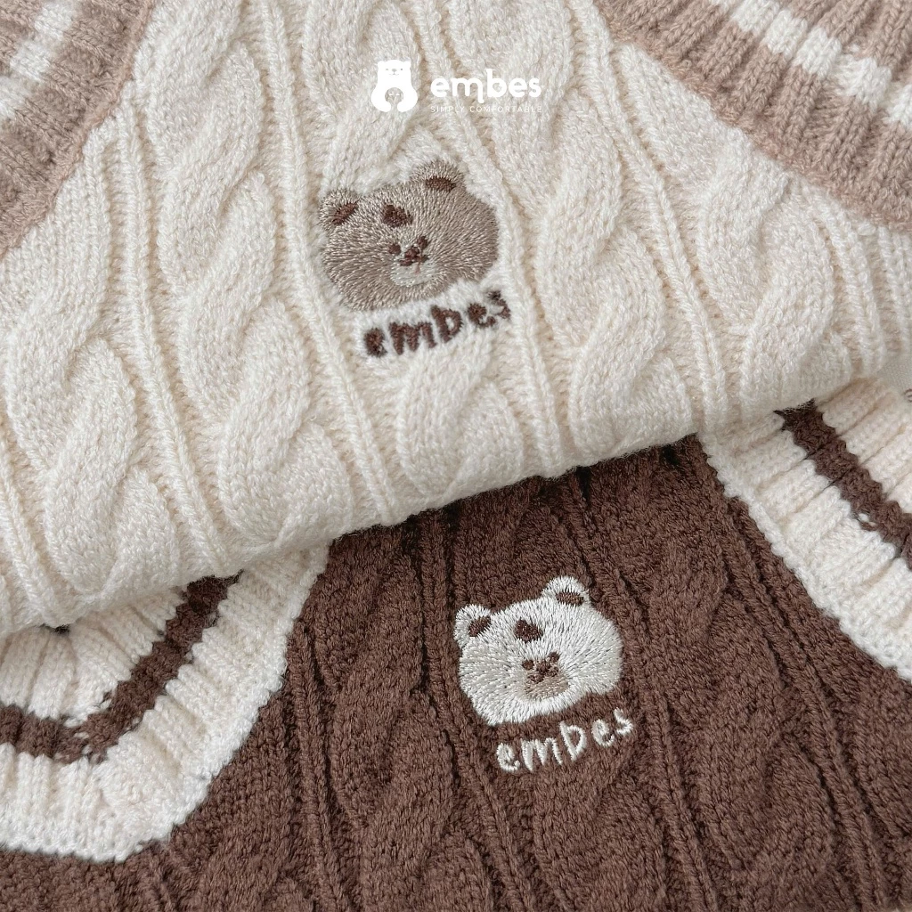 Áo Gile Cho Bé Embes, Áo Gile Len Vặn Thừng Cổ Tim Thêu Hình Dáng Hàn Cho Bé Trai Bé Gái Từ 8-18Kg - 3