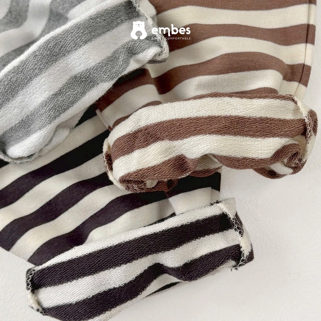 [New Collection] Bộ Nỉ Cho Bé Embes, Bộ Nỉ Kẻ Ngang Phối Đáp Chất Nỉ Da Cá Dày Dặn Cho Bé Từ 8-18Kg - 2