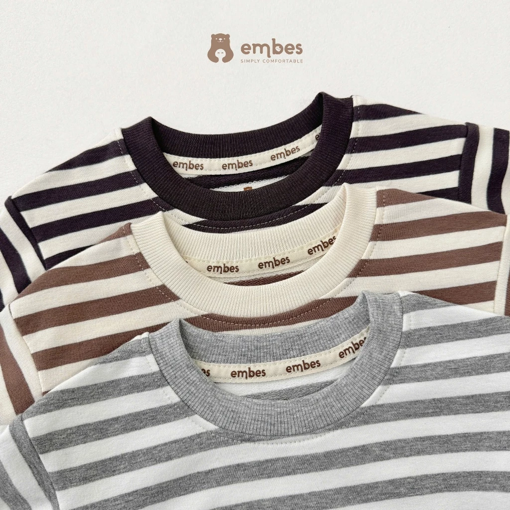 [New Collection] Bộ Nỉ Cho Bé Embes, Bộ Nỉ Kẻ Ngang Phối Đáp Chất Nỉ Da Cá Dày Dặn Cho Bé Từ 8-18Kg - 3