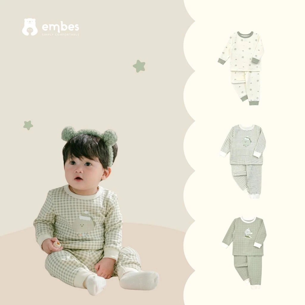 Đồ Bộ Thu Đông Embes, Bộ Quần Áo Dài Tay Họa Tiết Khủng Long Dino Chất Cotton Ấm Áp Cho Bé Từ 8-18Kg