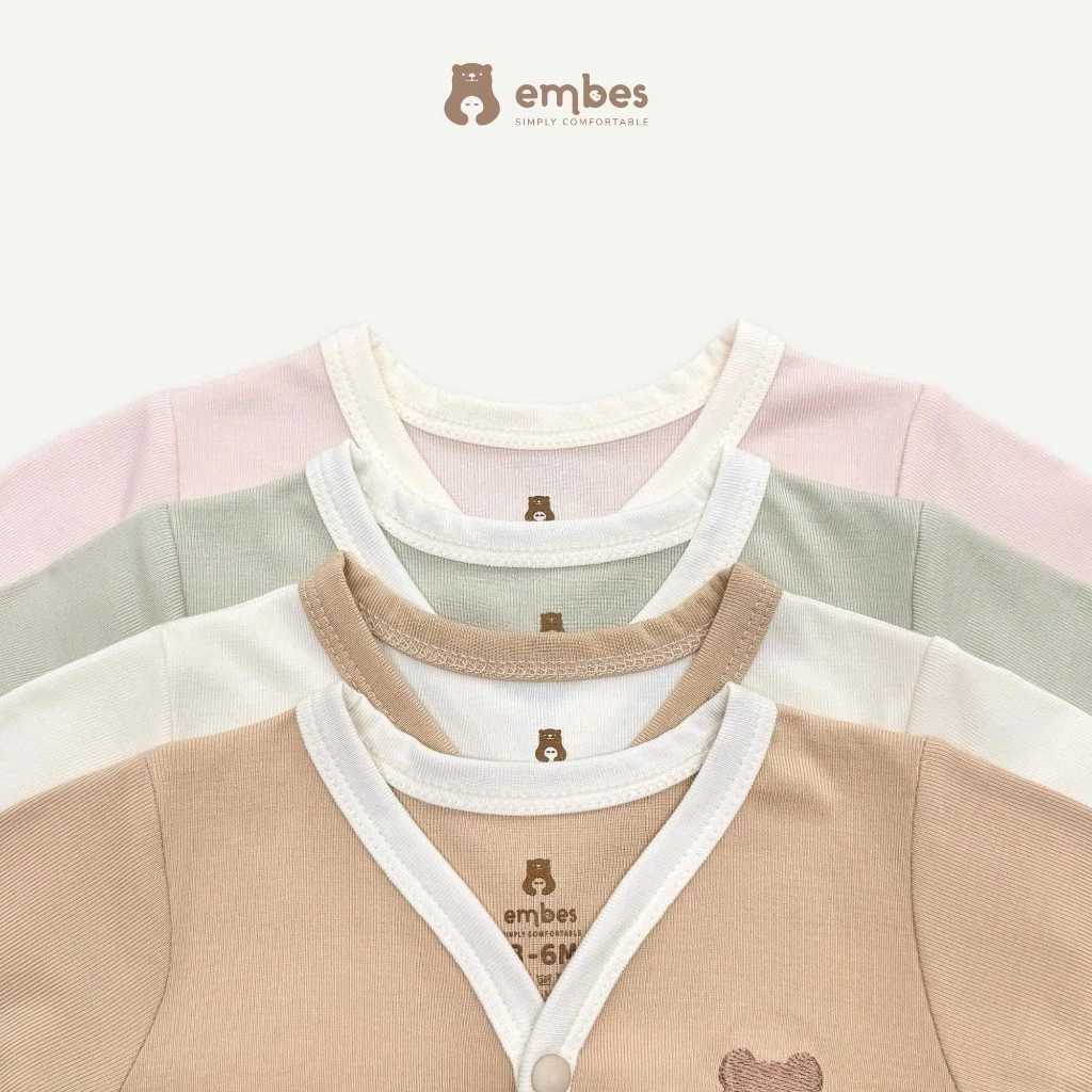 Bộ Sơ Sinh Cộc Tay Embes, Bộ Cộc Tay Hình Thêu Ngực Chất Cotton Mềm Mịn Cho Bé Sơ Sinh Từ 0-9 Tháng - 2