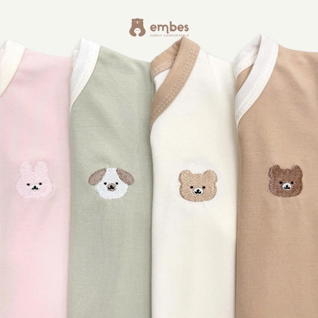 Bộ Sơ Sinh Cộc Tay Embes, Bộ Cộc Tay Hình Thêu Ngực Chất Cotton Mềm Mịn Cho Bé Sơ Sinh Từ 0-9 Tháng - 3