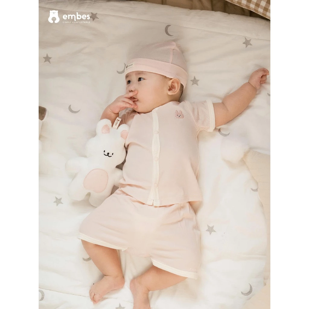 Bộ Sơ Sinh Cộc Tay Embes, Bộ Cộc Tay Hình Thêu Ngực Chất Cotton Mềm Mịn Cho Bé Sơ Sinh Từ 0-9 Tháng - 6