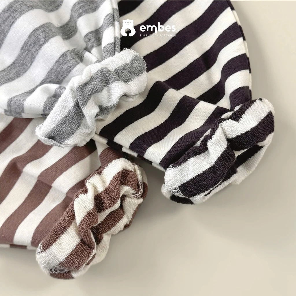 Bộ Nỉ Cho Bé Embes, Bộ Dài Tay Thu Đông Kẻ Ngang In Hình Chất Nỉ Da Cá Cho Bé Trai Bé Gái Từ 8-18Kg - 4