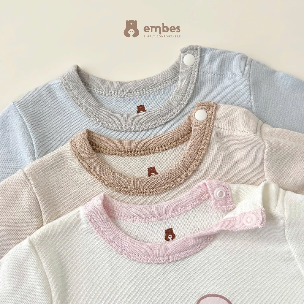 Bộ Dài Tay Sơ Sinh Embes, Bộ Dài Tay Thu Đông Hình In Chất Cotton Dệt Lông Mỏng Cho Bé Từ 0-9 Tháng - 2