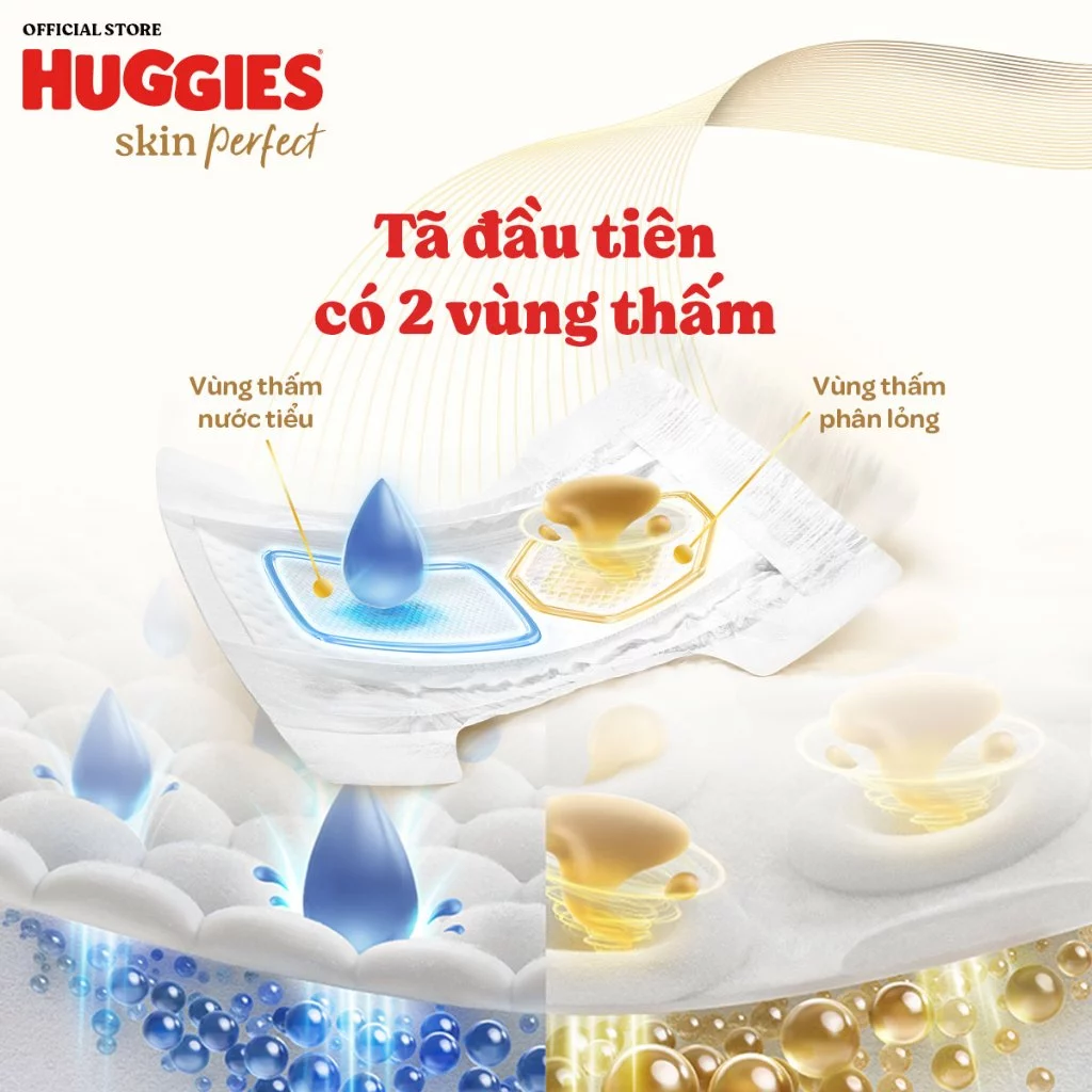 Tã quần Huggies Skin Perfect Mega Jumbo M98+4/ L88+4/XL72+4/XXL64+4 với 2 vùng thấm giảm kích ứng da - 4