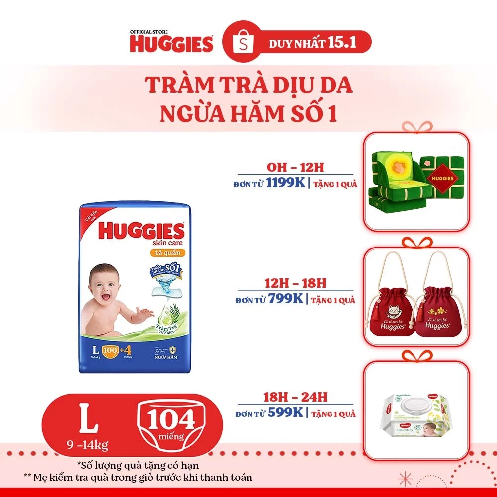 Tã quần Huggies Skincare Mega Jumbo M102+4/L100+4/XL84+4/XXL76+4