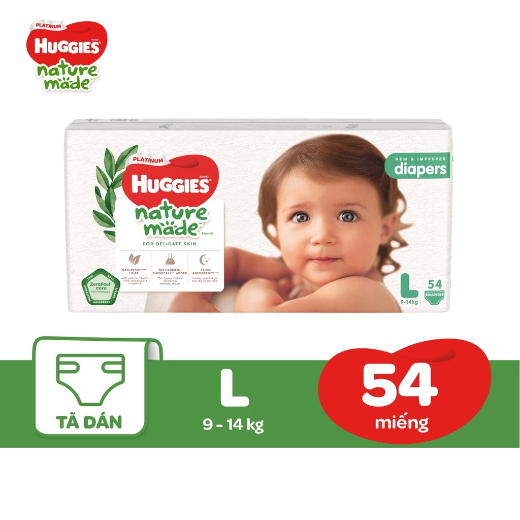 Tã Dán Huggies Platinum Nature Made Size NB60/S82/M64/L54/XL44/XXL36 - 2
