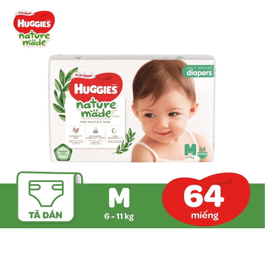 Tã Dán Huggies Platinum Nature Made Size NB60/S82/M64/L54/XL44/XXL36 - 3