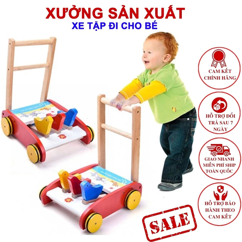 Xe tập đi con gà bằng gỗ cao cấp cho bé - xe tập đi ghỗ - xe gà tập đi hình con gà cho bé