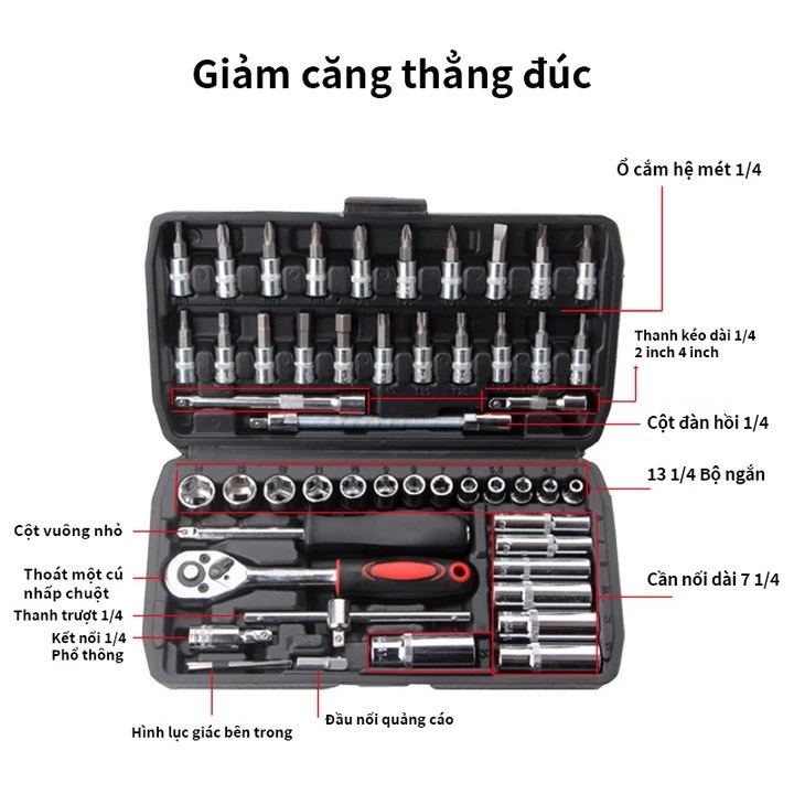 ĐA NĂNG Bộ dụng cụ mở bu lông ốc vít, 40/46 chi tiếc,bộ dụng cụ sửa chữa ô tô xe máy