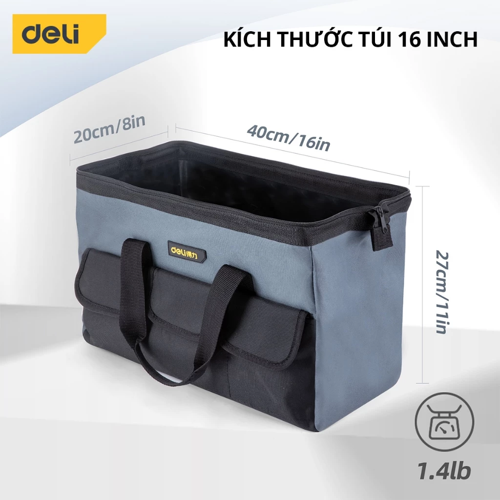 Túi Đựng Đồ Nghề Nhiều Ngăn DELI Đế Tay Nhựa Dụng Cụ Sửa Chữa - Có Quai Đeo Vải Dày Chống Nước - 3