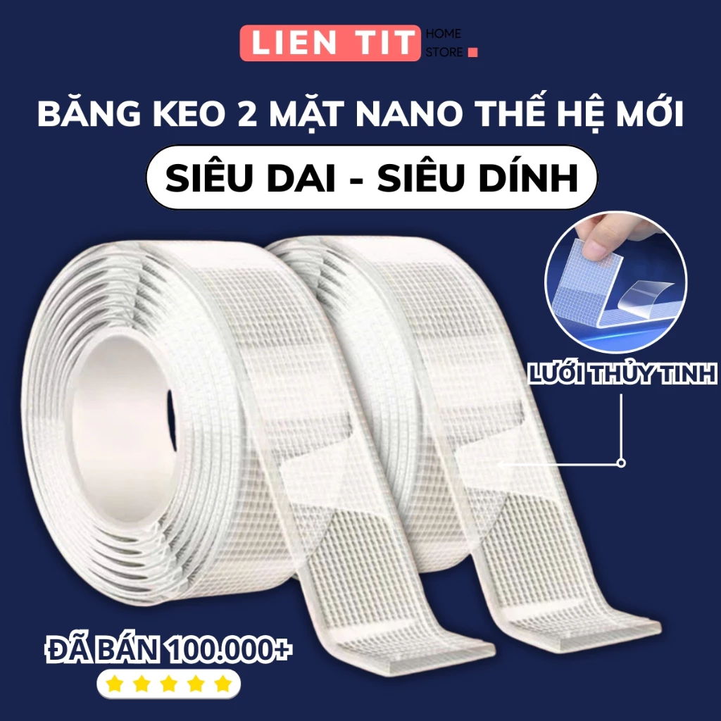 Băng Keo 2 Mặt Siêu Dính Nano Trong Suốt 3cm*3m, Băng Dính Dán Tường Dễ Tháo Gỡ Tiện Lợi