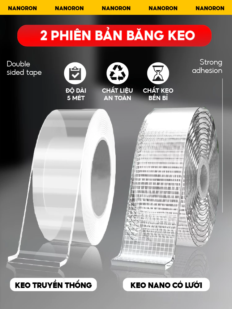 Băng keo nano lưới siêu dính bản 3cm NANORON Băng keo 2 mặt nano trong suốt dính đồ vật - 4