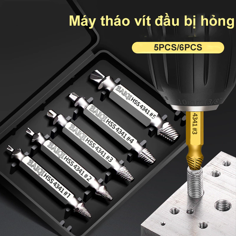 Bộ 6 Mũi Khoan,Máy tháo vít đầu bị hỏng,Dụng cụ nhổ răng trượt vít hai đầu,Tháo Ốc Vít Bị Hỏng Lt Dễ Dàng Mang Theo