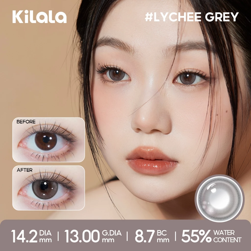 Kính áp tròng Kilala lens 1 ngày màu xám DIA 14.0mm 14.2mm 14.5mm Filmgirl Blue Lychee Grey Heroine Purple và màu xám lens cận có độ (0-7) 2 chiếc