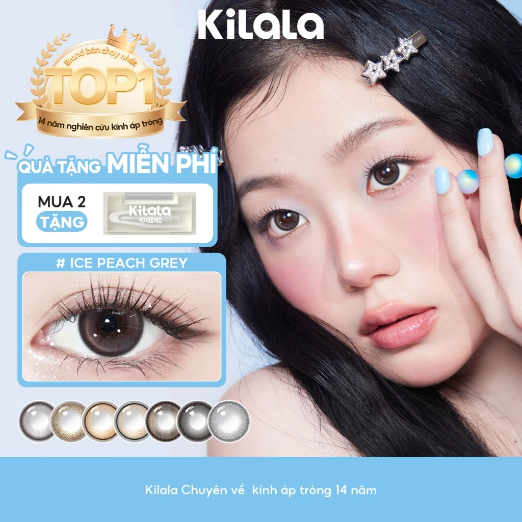 Kính áp tròng Kilala lens 1 ngày màu xám DIA 14.0mm 14.2mm 14.5mm và màu xám Twinkle Brown，Ice Peach Grey，Gifted Brown，lens cận 1 ngày có độ (0-7) 2 chiếc