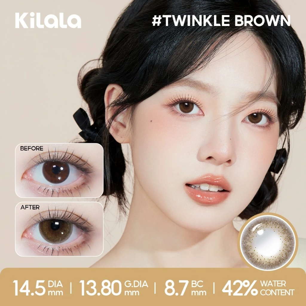 Kính áp tròng Kilala lens 1 ngày màu xám DIA 14.0mm 14.2mm 14.5mm và màu xám Twinkle Brown，Ice Peach Grey，Gifted Brown，lens cận 1 ngày có độ (0-7) 2 chiếc - 2