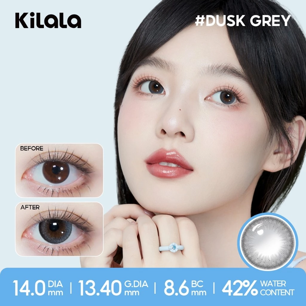 Kính áp tròng Kilala lens 1 ngày màu xám DIA 14.0mm 14.2mm 14.5mm và màu xám Twinkle Brown，Ice Peach Grey，Gifted Brown，lens cận 1 ngày có độ (0-7) 2 chiếc - 3