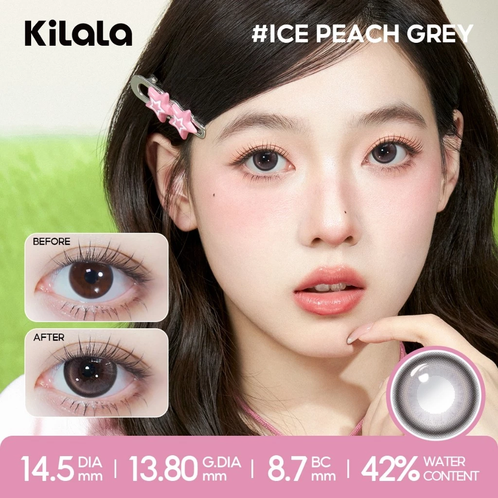 Kính áp tròng Kilala lens 1 ngày màu xám DIA 14.0mm 14.2mm 14.5mm và màu xám Twinkle Brown，Ice Peach Grey，Gifted Brown，lens cận 1 ngày có độ (0-7) 2 chiếc - 4