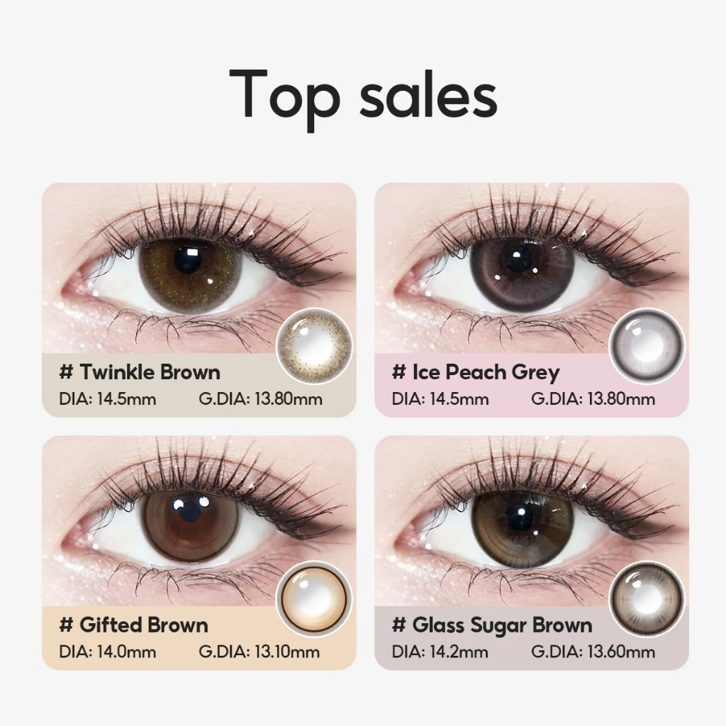 Kính áp tròng Kilala lens 1 ngày màu xám DIA 14.0mm 14.2mm 14.5mm và màu xám Twinkle Brown，Ice Peach Grey，Gifted Brown，lens cận 1 ngày có độ (0-7) 2 chiếc - 5