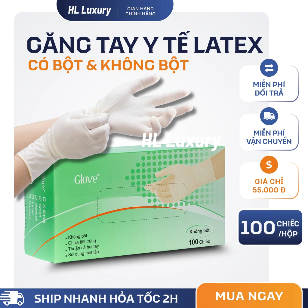 [Hộp 100 chiếc] Găng tay y tế cao su Latex không bột và có bột- Dùng cho spa, nha khoa, thẩm mỹ
