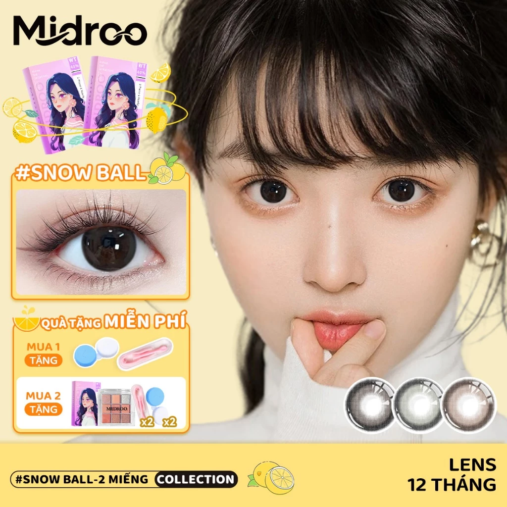 Midroo Lens 0~6 Độ (2 chiếc) 14.5mm Lens Cận Đen Lens Mắt Snowball Kính Áp Tròng 1 năm