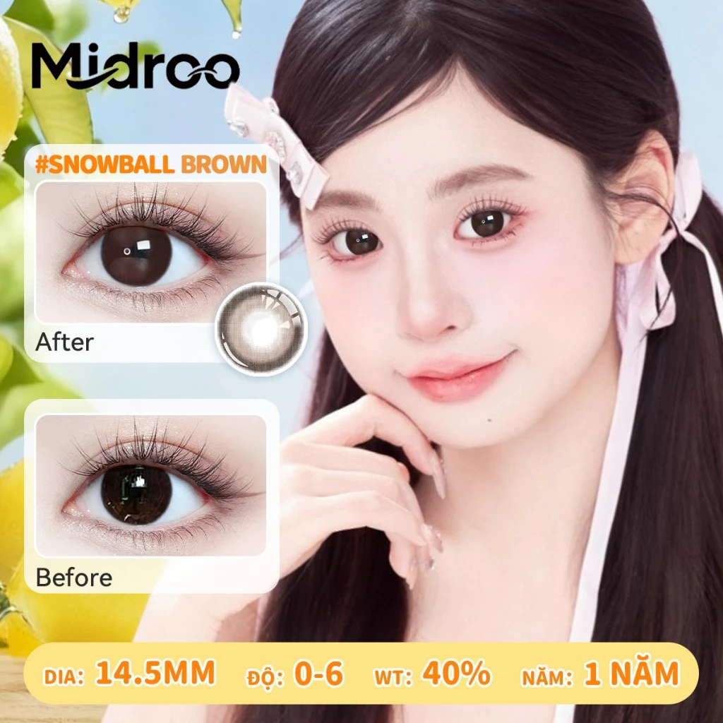 Midroo Lens 0~6 Độ (2 chiếc) 14.5mm Lens Cận Đen Lens Mắt Snowball Kính Áp Tròng 1 năm - 2