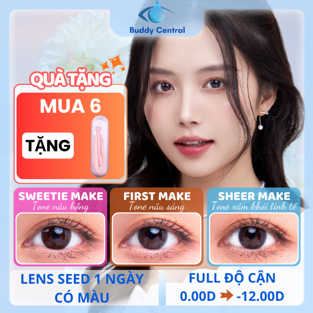 (1 chiếc lẻ) Lens Seed 1 ngày có màu Eye coffret - Sheer, Sweetie, First Make đủ độ - Buddy Central